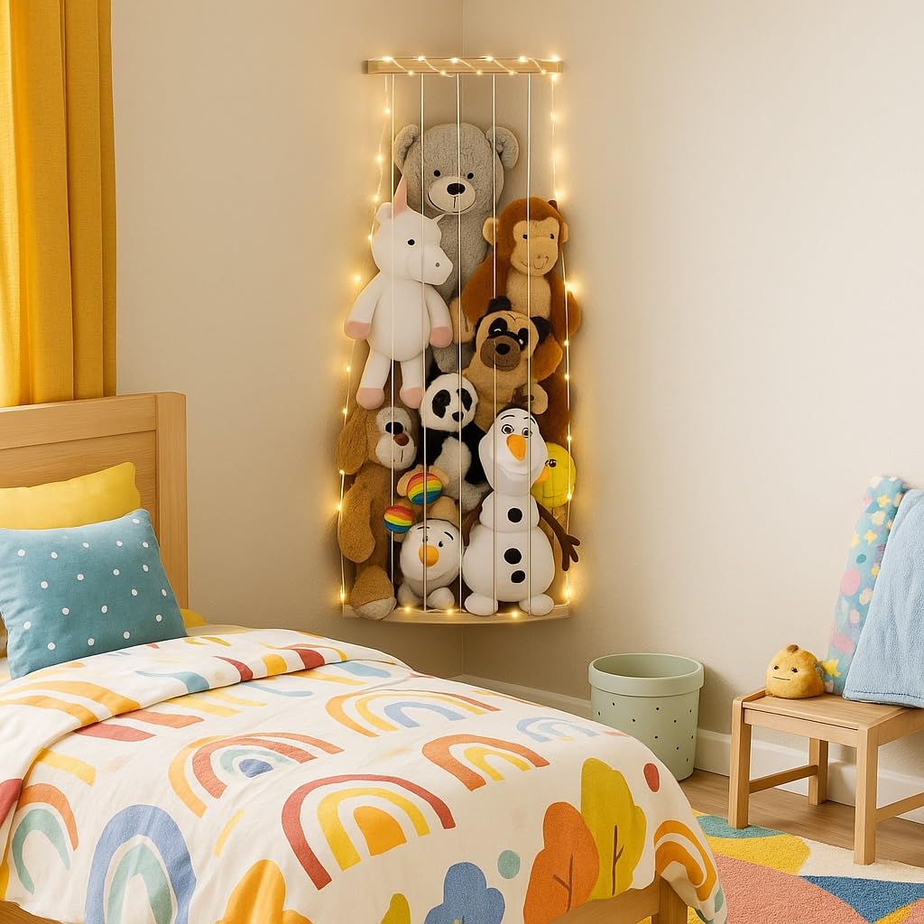 Corner Stuffed Animal Storage Organizer with LED Lights– Putska