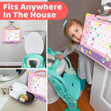 a little girl is sitting in a high chair